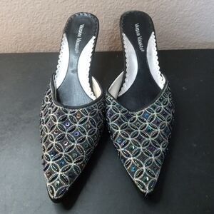 EXQUISITE NEW Varsavia Viamara Hand Beaded Sz 8.5 Women Short Heels